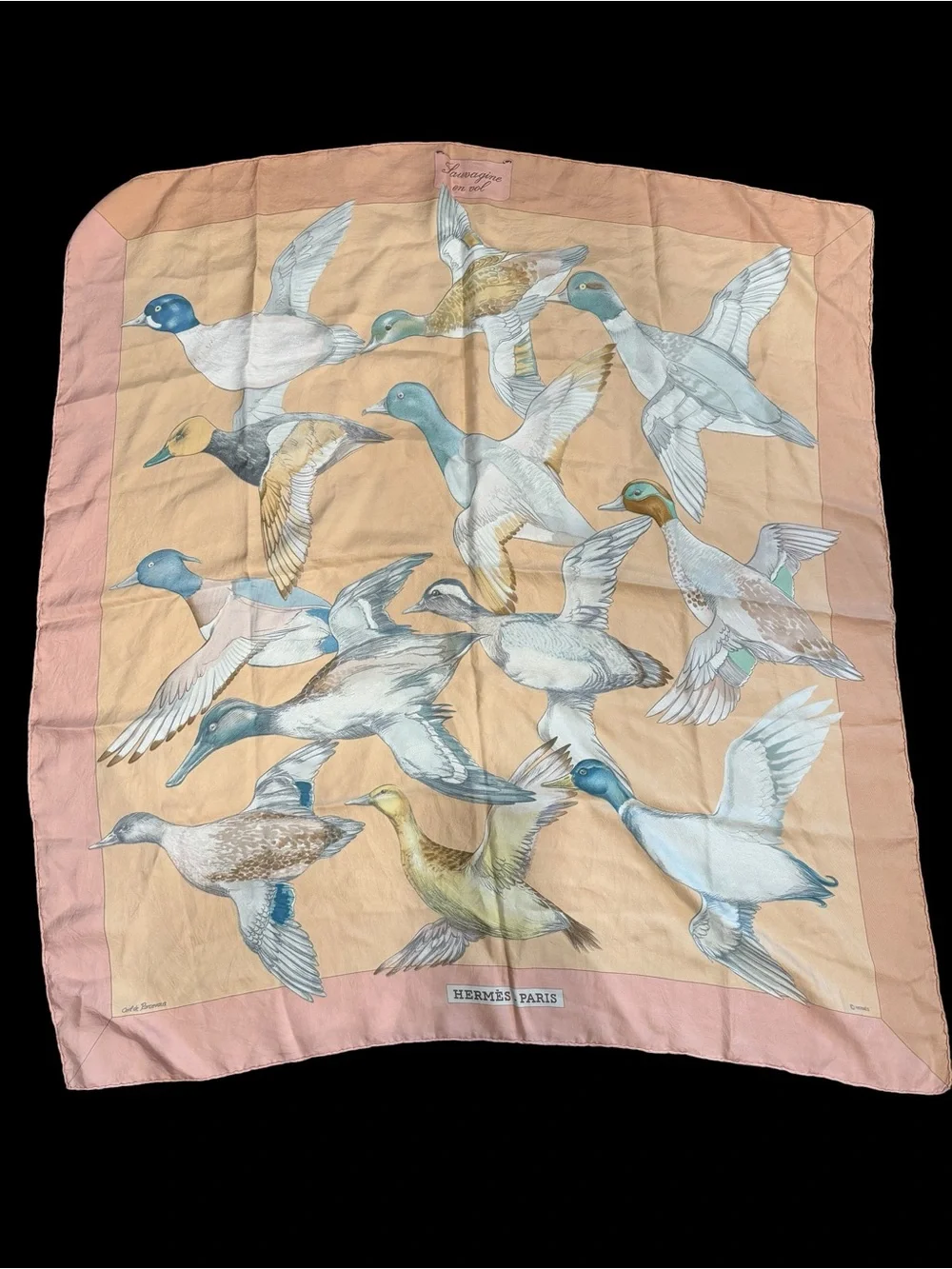 Hermès Paris Duck Print Silk Scarf - Peach Pink